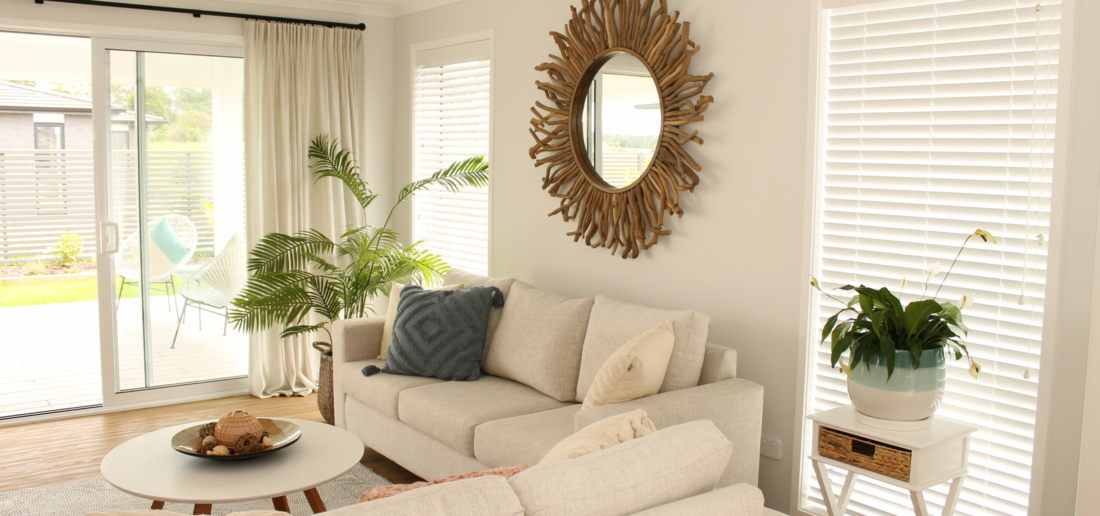 Showhome with James Dunlop Tactility drapes and Weathermaster® Masterwood venetians